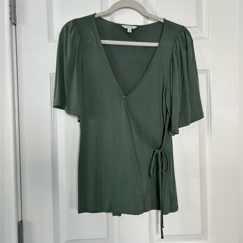 Lucky Brand Flutter Sleeve Wrap Blouse